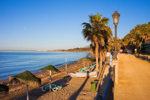 Strand Promenade Und Meer Marbella Andalusien Spanien Ferienort Der Costa — Stockfoto