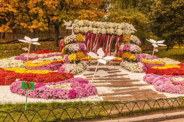 Ukrayna, Kiev - 20 Ekim 2017: Spivoche Pole, Kiev, Ukrayna 25 000 kasımpatı çiçekleri 
