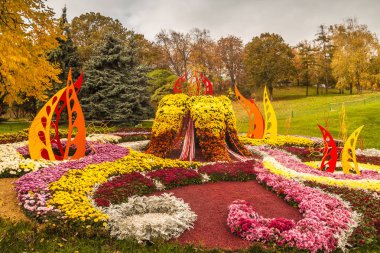 Ukrayna, Kiev - 20 Ekim 2017: Spivoche Pole, Kiev, Ukrayna 25 000 kasımpatı çiçekleri 