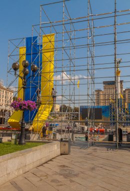 Kiev, Ukrayna - 19 Ağustos 2017: kare şenlikli dekorasyon için 26 Bağımsızlık günü, Kiev, Ukrayna