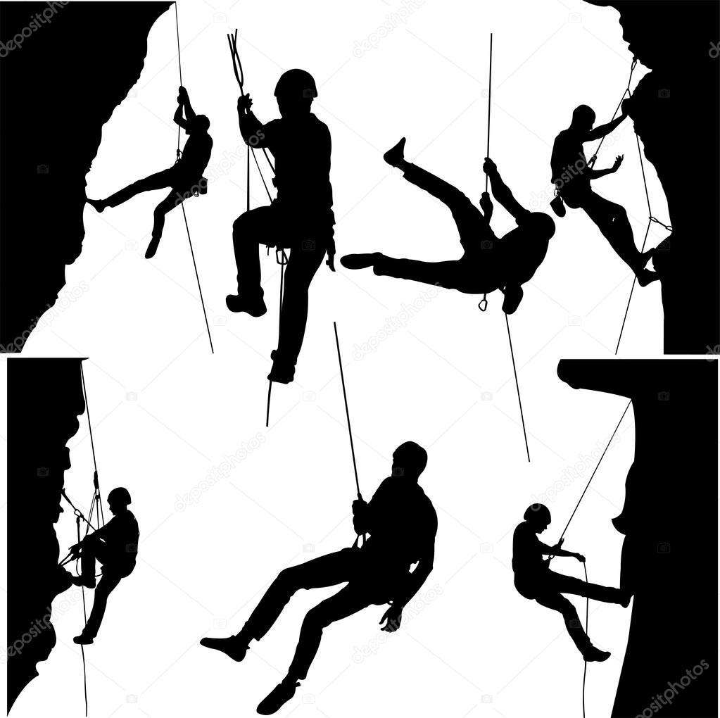 rock climbers silhouette collection - vector