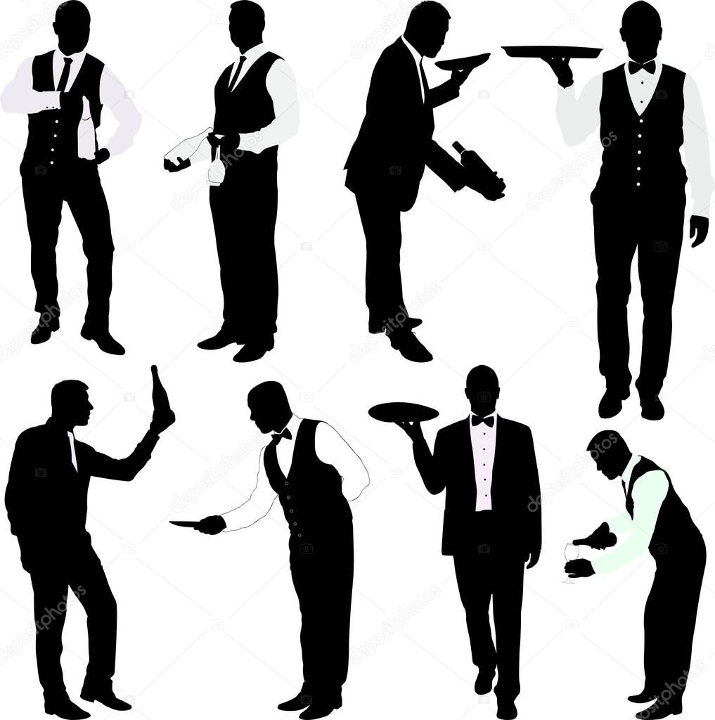 waiters silhouettes  collection - vector