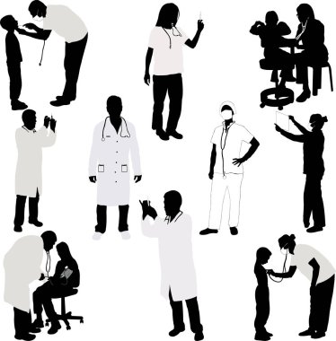 Doktor ve hasta siluet vektör -