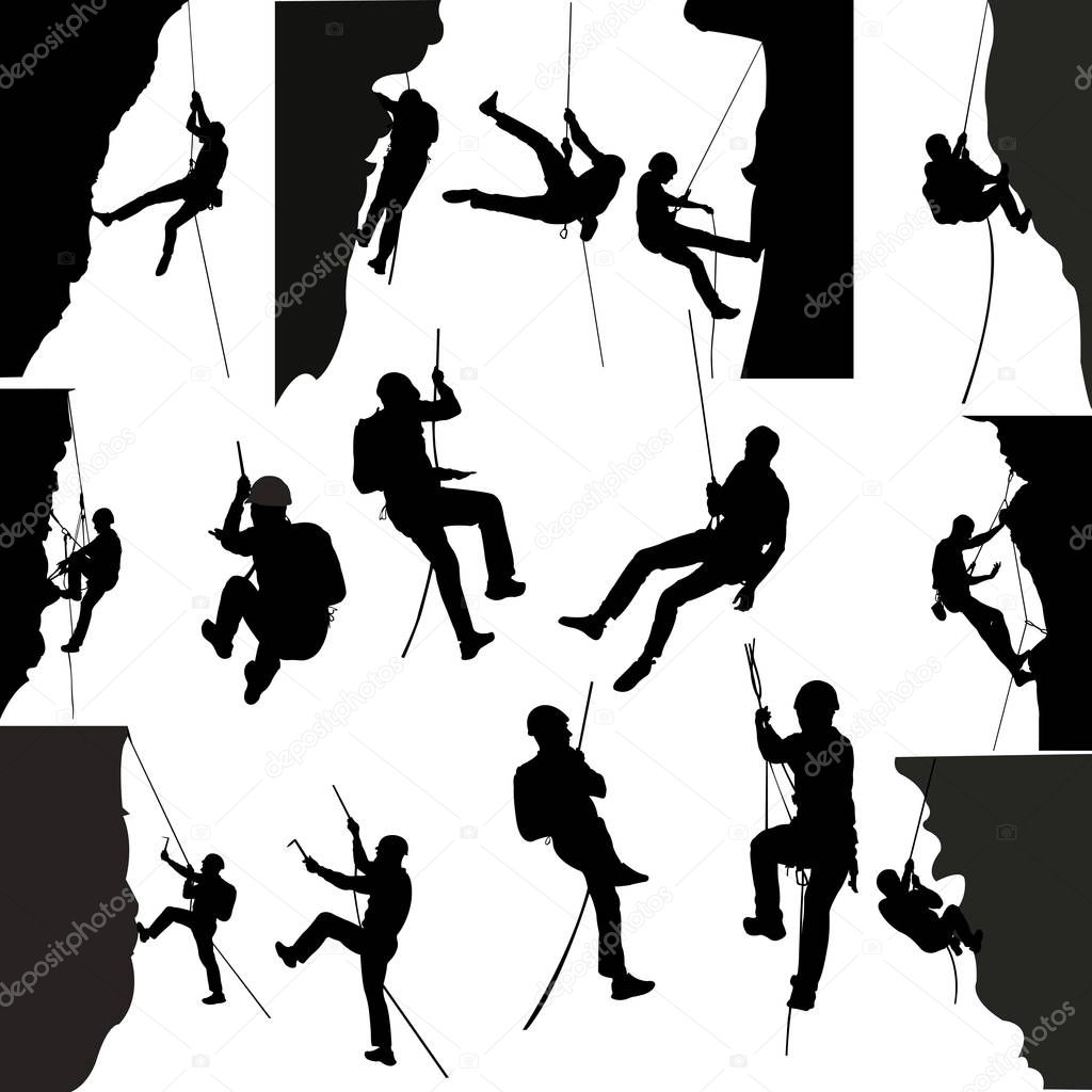 Rock climbers silhouette collection 