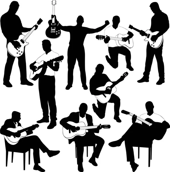 Collection de silhouettes de guitaristes - vecteur — Image vectorielle