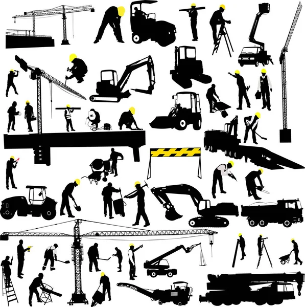 Siluetas de construcción y recolección de trabajadores - vector — Vector de stock