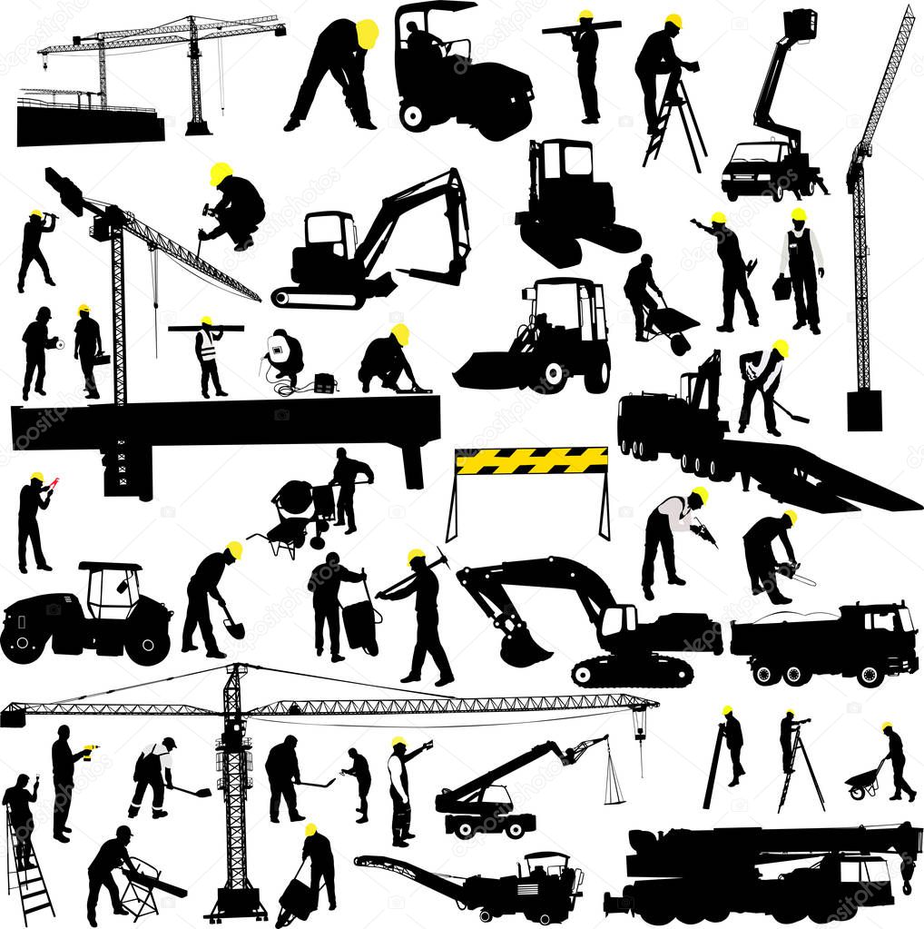 construction and worker collection silhouettes - vector