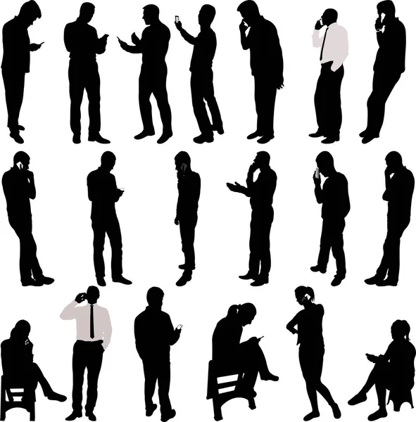 Lidé siluety s telefonem - vektor Vektorová Grafika