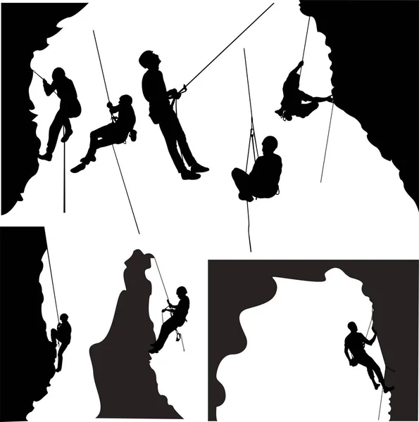 岩石的登山者集合剪影 — — 矢量 免版税图库插图