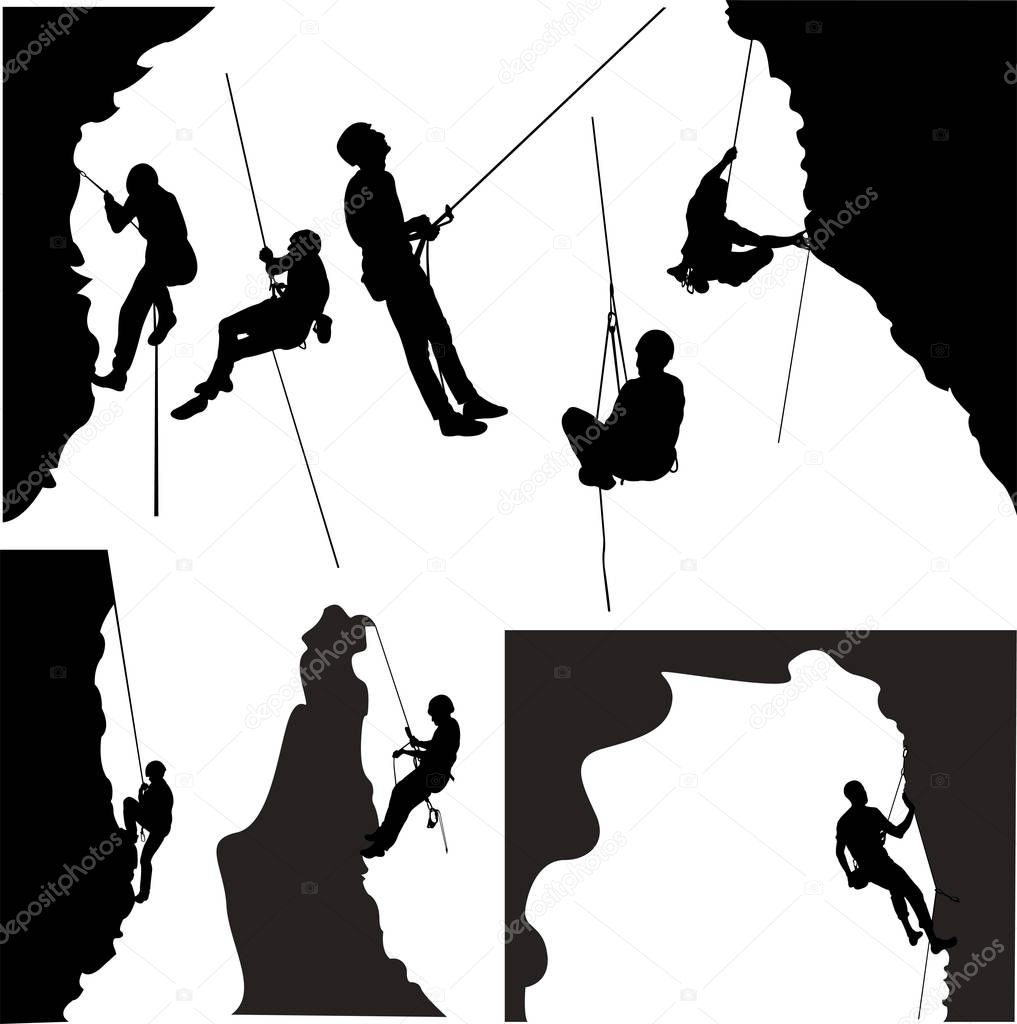 Rock climbers collection silhouette  - vector