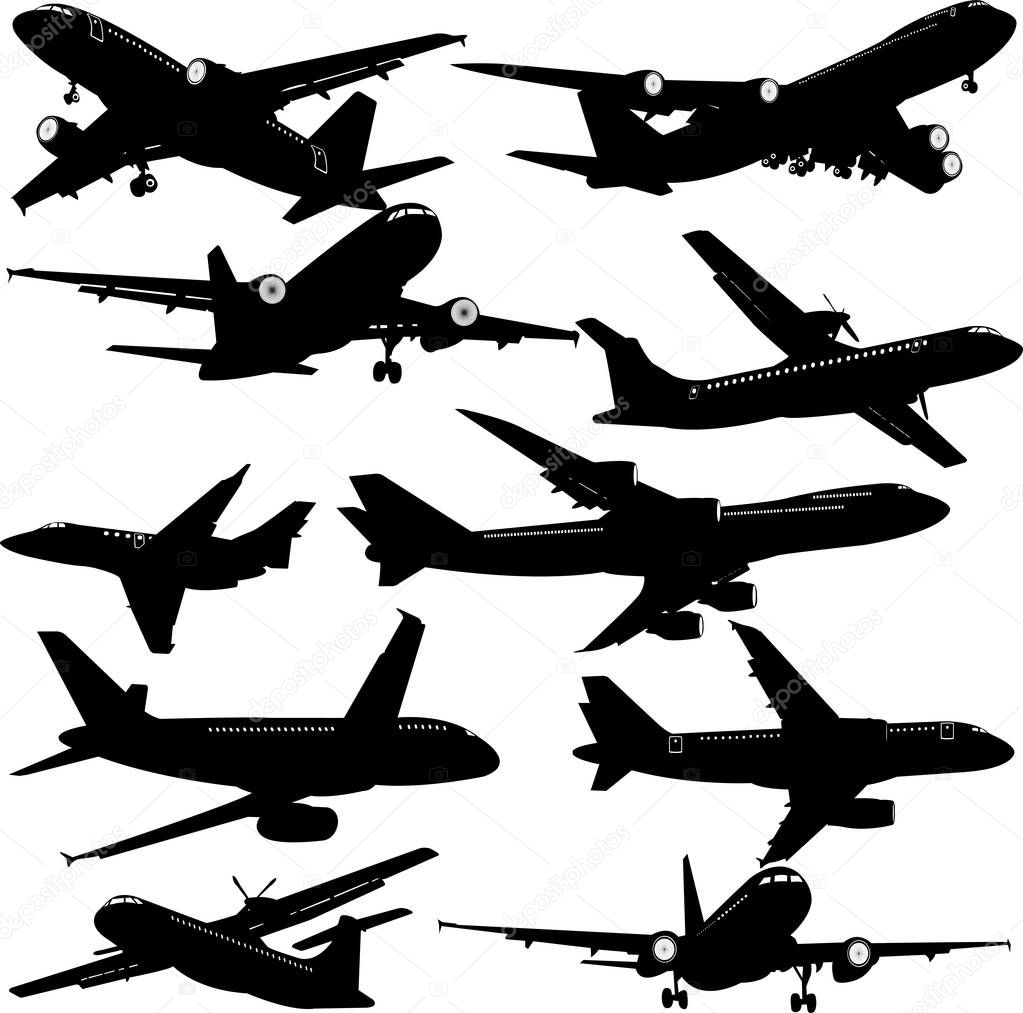 airplane silhouette collection - vector
