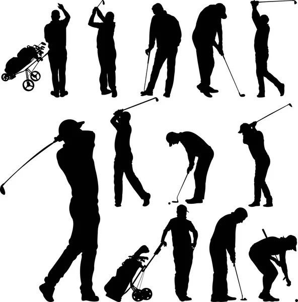 Jugadores de golf y siluetas de equipos - vector — Vector de stock