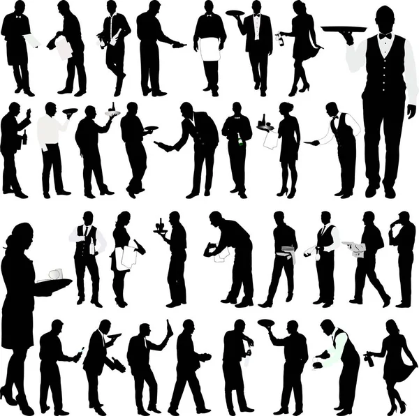 Waiters and waitresses big collection - vector — Stock Vector