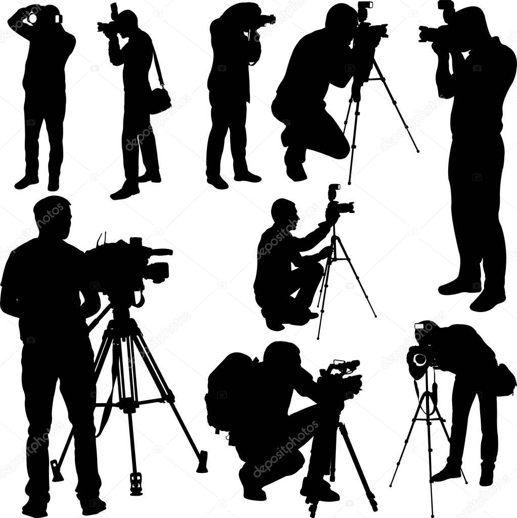 Photographers and cameramen silhouettes collection vector 
