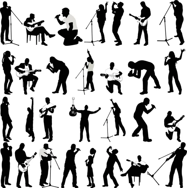 Muzikanten Collectie Silhouettes Guitarists Singers Vector — Stockvector