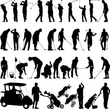 Golf oyuncuları ve ekipman büyük toplama - vektör