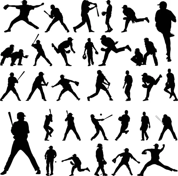 Joueur Baseball Grande Silhouette Collection Vecteur Vecteurs De Stock Libres De Droits