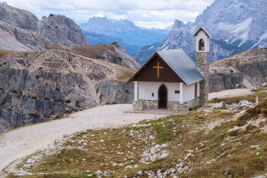 Mountain chapel near Tre Cime di Lavaredo in Dolomites