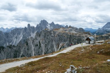 Mountain chapel near Tre Cime di Lavaredo in Dolomites
