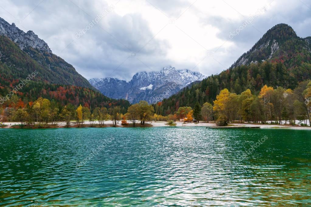 Autumn scenery at lake Jasna-Slovenia
