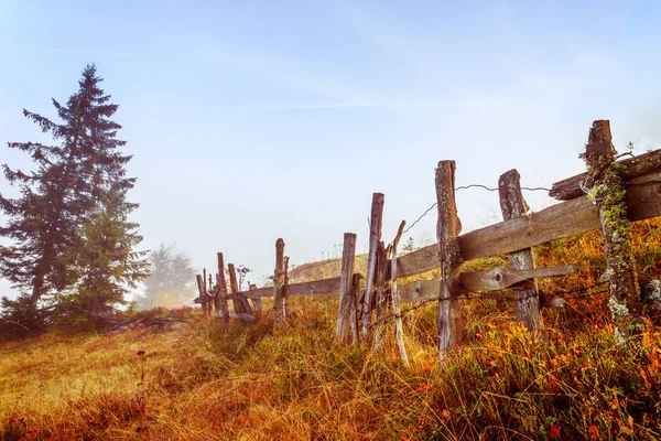 Colorful autumn landscape scene with fence in Transylvania — Stock Photo, Image