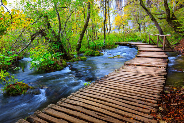 Boardwalk in the park Plitvice lakes