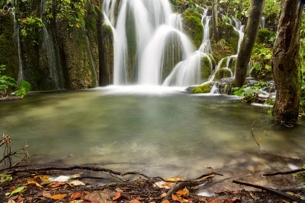 Водопад в глубоком лесу в Плитвицком национальном парке — стоковое фото
