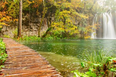 plitvice gölleri Milli Parkı içinde ahşap turist yolu