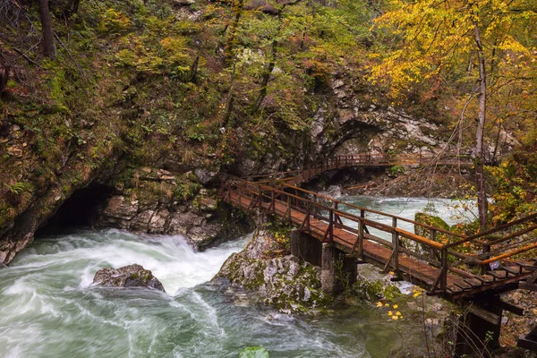 Vintgar garganta y camino de madera cerca de Bled — Foto de Stock