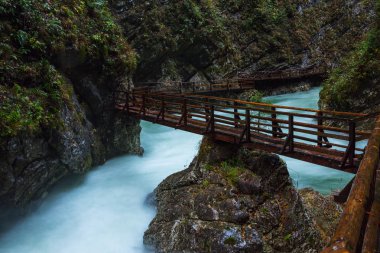 Vintgar gorge ve Bled yakınındaki ahşap yolu