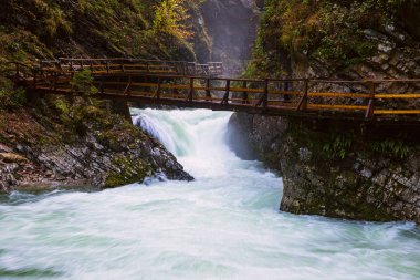 Vintgar gorge ve Bled yakınındaki ahşap yolu