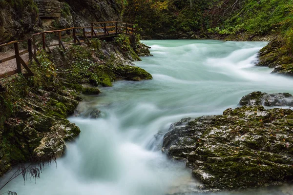 布莱德市附近的木栈道和 Vintgar 峡谷 — 图库照片