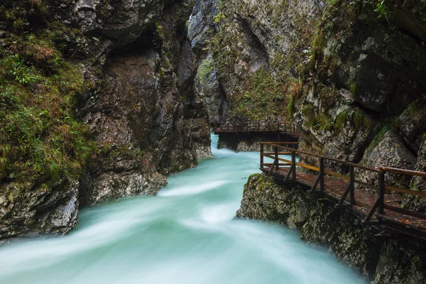 Vintgar gorge and wooden path near Bled — Stock Photo, Image