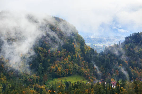 El paisaje de otoño de montaña con bosque colorido — Foto de Stock