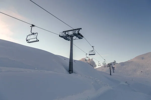 Ski Lift Szék Kék Égen Közel Vogel Ski Center Szlovénia — Stock Fotó