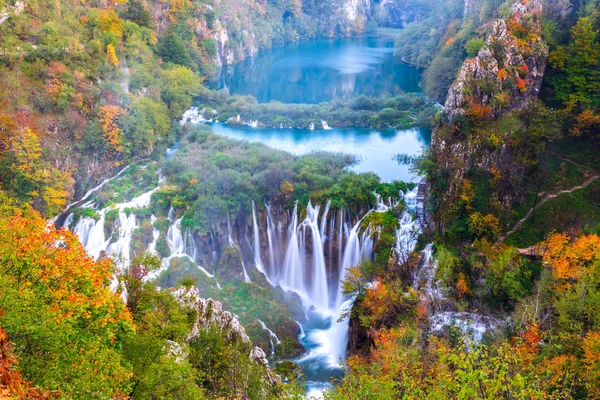 Beautiful Waterfall Autumn Plitvice National Park Croatia — Stock Photo, Image