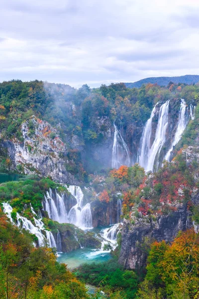 Beautiful waterfall autumn in  Plitvice National Park, Croatia