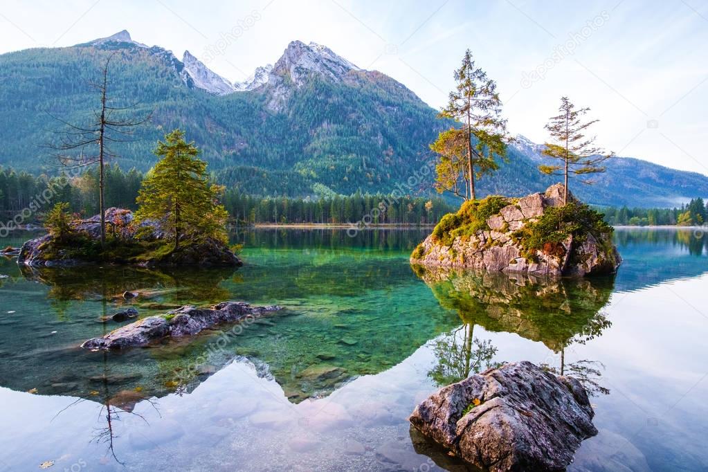 Wonderful autumn of Hintersee lake Germany