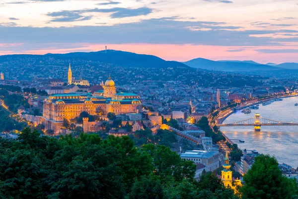 Flygfoto Över Budapest Slott Vid Solnedgången Ungern — Stockfoto