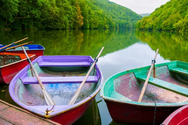 ハンガリーの Lillafured 近くの湖 Hamori でボート — ストック写真
