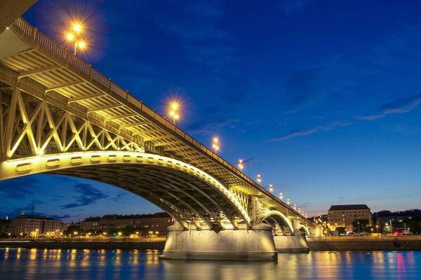 Margaret bridge at dusk in Budapest 
