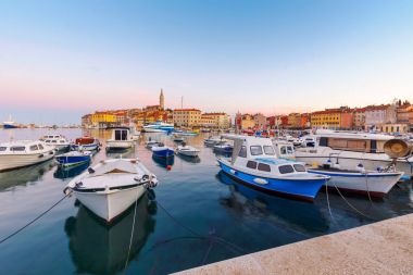 Harbour and marina in old town of Rovinj clipart