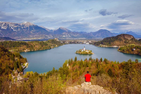 Vedere Panoramică Frumoasă Lacului Bled Slovenia Europa — Fotografie, imagine de stoc