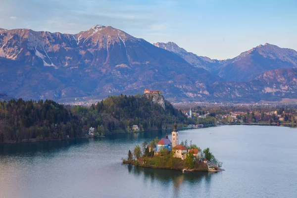 Panoramisch uitzicht van bled lake, Slovenië — Stockfoto