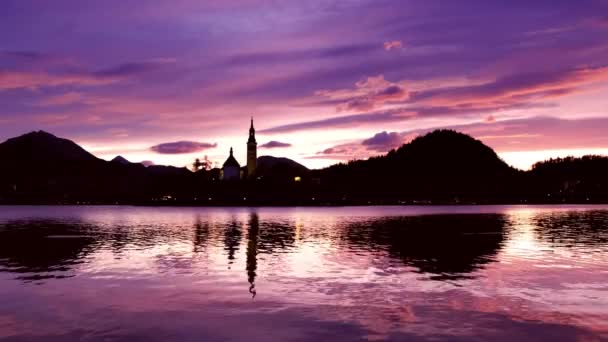 Niesamowity Wschód Słońca Jeziora Bled Jesienią Słowenia Europa — Wideo stockowe