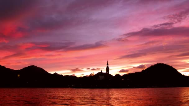 Nascer Sol Incrível Lago Bled Outono Eslovênia Europa — Vídeo de Stock