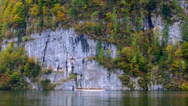 Turist Tekne Alp Dağ Gölü Konigssee Bavyera Almanya — Stok video