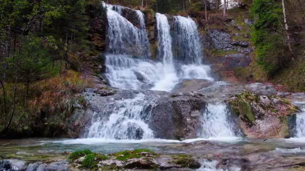 Impressionante Cachoeira Weissbach Perto Inzell Baviera Alemanha — Vídeo de Stock
