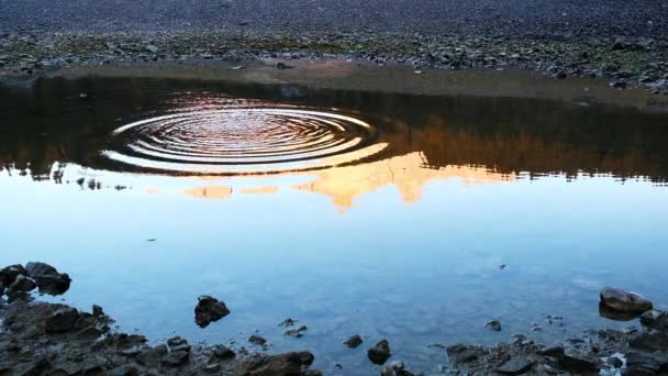 Stein Fällt Ruhigem Wasser Karersee Lago Carezza Und Den Dolomiten — Stockvideo