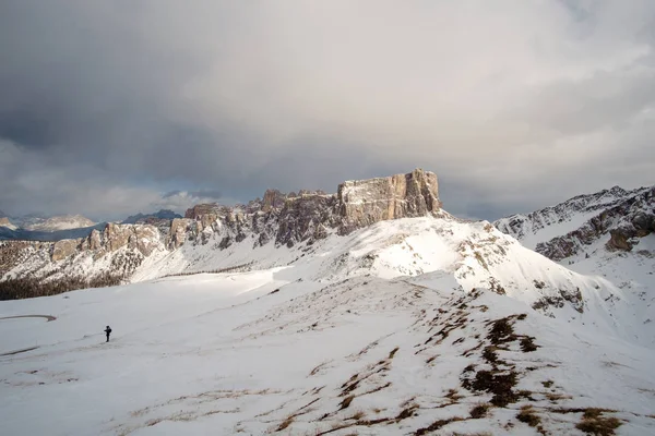 Beautiful snowy mountain range in Lastoni di Formin